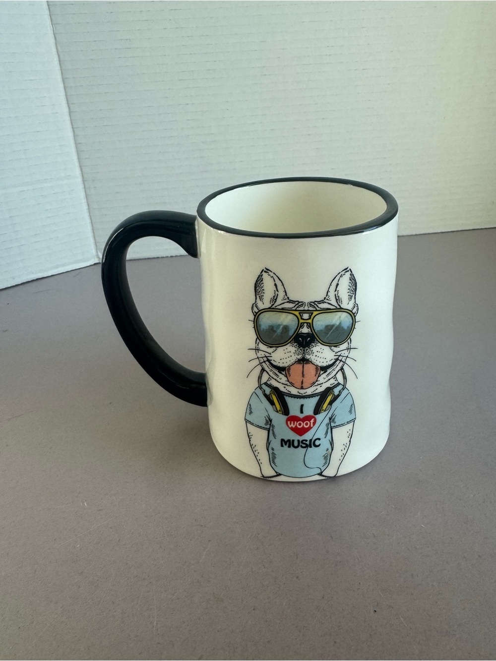 Hipster Dog Graphic Mug with Black Handle and Rim